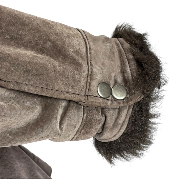 Y2K CROPPED SUEDE LEATHER FAUX FUR TRIM CHOCOLATE BROWN JACKET COLDWATER CREEK - Picture 13 of 15